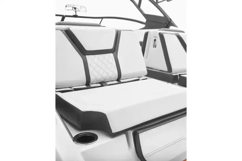 Slide: The Image of Manufacturer Provided Image: 2027 Yamaha Boats 255XD interior seating with modern design and cup holder. - 2
