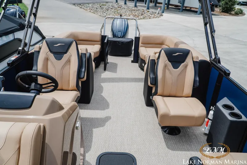 Slide: The Image of Luxurious interior of 2027 Evotti 523QL boat with plush seating at Lake Norman Marina. - 17