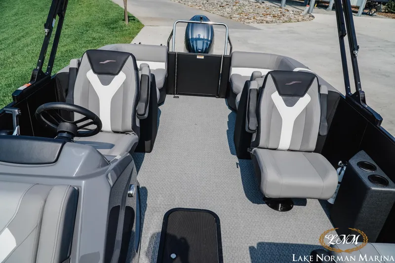 Slide: The Image of Interior of 2027 Evotti 521QL boat with modern seating at Lake Norman Marina. - 17