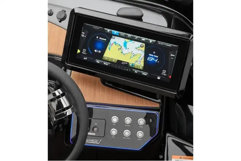Slide: The Image of Manufacturer Provided Image: Dashboard of 2027 Yamaha Boats 222XD featuring advanced navigation display and controls. - 3