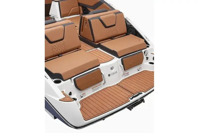Slide: The Image of Manufacturer Provided Image: 2027 Yamaha Boats 252SD interior with tan seating and teak-style flooring. - 4