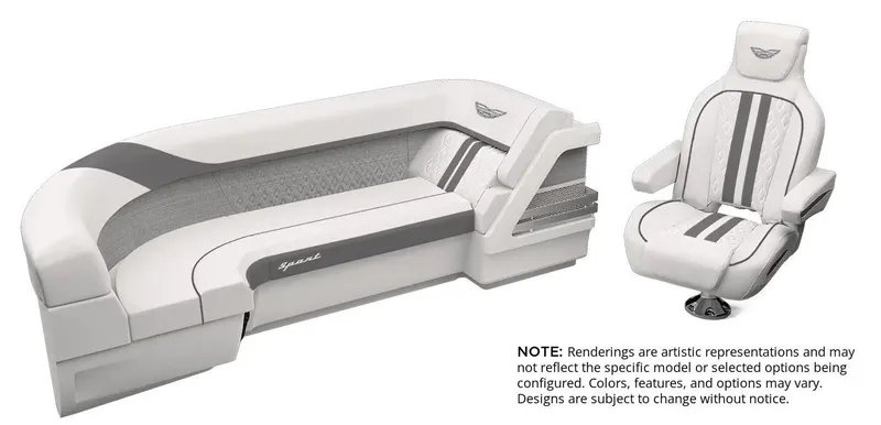 Slide: The Image of Rendering of the interior of a 2027 Bennington 24 MSB Sport with sleek seating. - 2