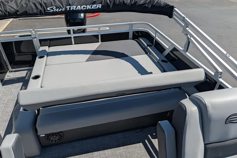 Slide: The Image of 2027 Sun Tracker Party Barge 22 RF DLX with spacious seating and sleek design. - 12