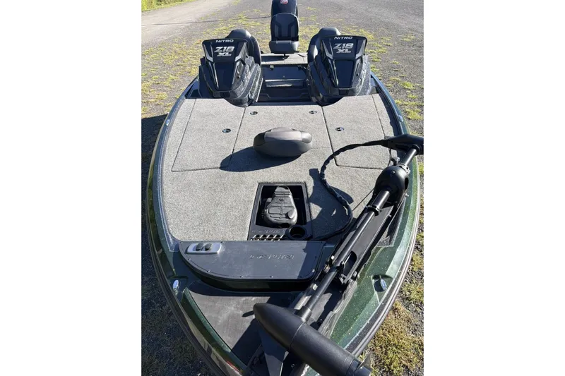 Slide: The Image of 2027 Nitro Z18 XL fishing boat deck with seating and trolling motor. - 8