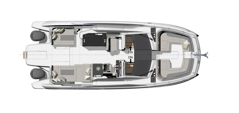 Slide: The Image of Top view of 2025 Four Winns TH36 yacht layout, showcasing seating and interior design. - 27