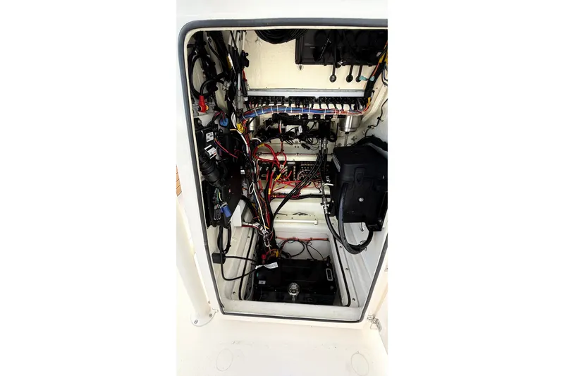 Slide: The Image of 2023 Pathfinder 2500 Hybrid electrical compartment with wiring and components. - 29