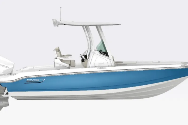 The Image of 2027 Boston Whaler 220 Dauntless boat, blue and white hull, side view. - 1