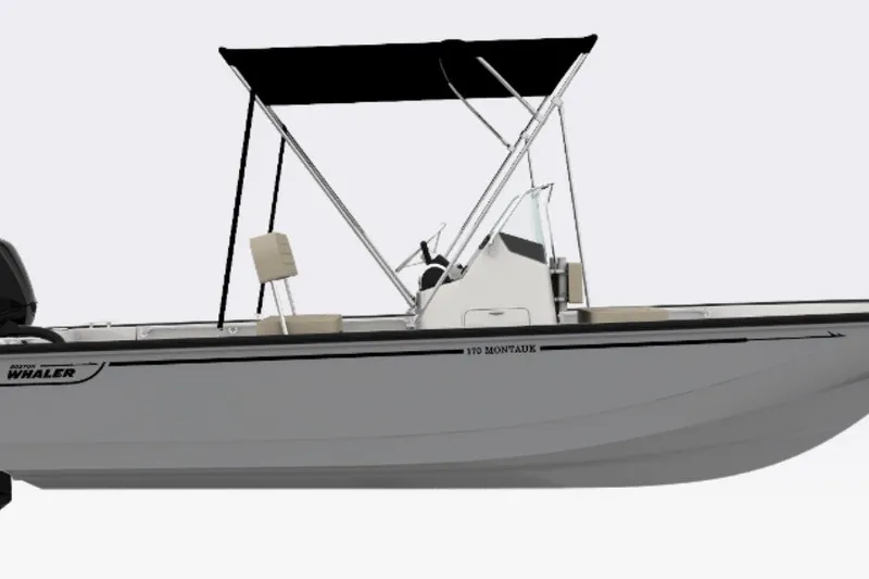The Image of 2027 Boston Whaler 170 Montauk boat with canopy, side view. - 1