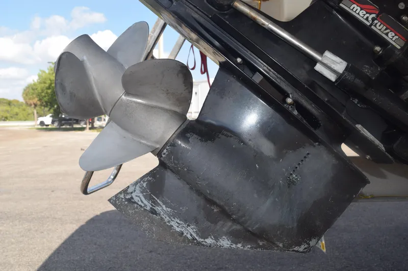 Slide: The Image of Close-up of a 2005 Sea Ray SLX 280 boat propeller and outdrive. - 37