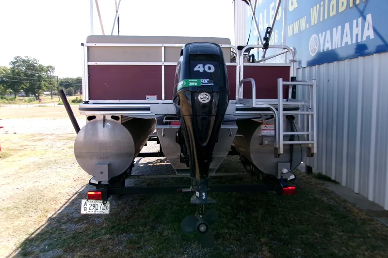 Slide: The Image of 2017 Lowe Ultra 162 Fish & Cruise pontoon boat with Yamaha outboard motor. - 2