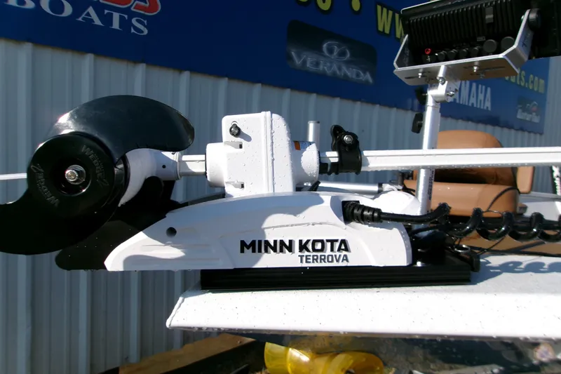 Slide: The Image of Minn Kota Terrova motor on 2026 Xpress XR21 Bay boat, outdoor display. - 16