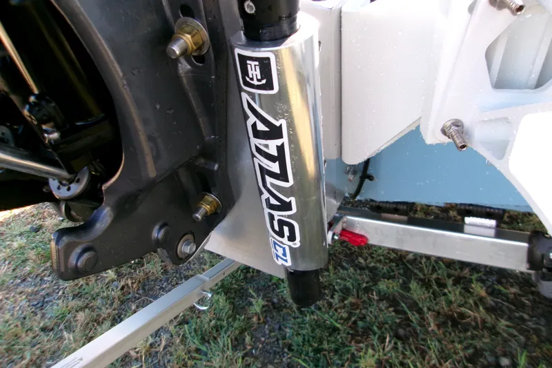 Slide: The Image of Close-up of 2026 Xpress XR21 Bay boat component with metallic finish and branding. - 14