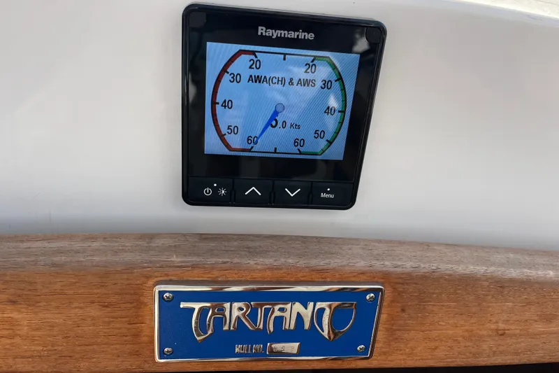 Slide: The Image of Raymarine display on 2024 Tartan 395 yacht, showing wind speed and direction. - 55