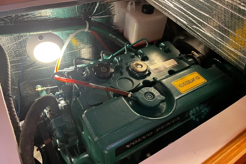 Slide: The Image of Engine compartment of a 2024 Tartan 395 sailboat with Volvo Penta engine. - 23