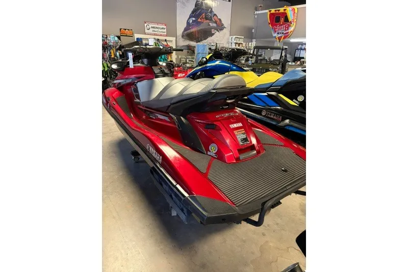 Slide: The Image of 2014 Yamaha WaveRunner FX Cruiser HO in showroom, red color, rear view. - 4