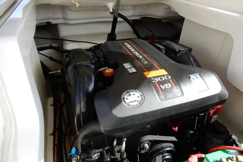 Slide: The Image of 2017 Chaparral 246 SSi boat engine, Volvo Penta 300 V8, in engine compartment. - 34