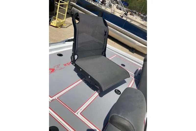 Slide: The Image of 2026 Xpress H20 Crappie boat seat on deck, featuring sleek design and comfort. - 9