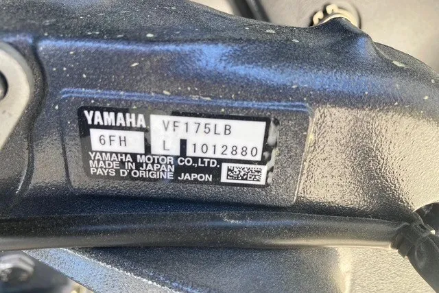 Slide: The Image of Label on Yamaha VF175LB engine, made in Japan, attached to Xpress H20 Crappie 2026. - 23