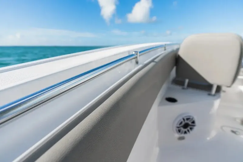 Slide: The Image of 2027 Sportsman Open 282 Center Console boat interior with ocean view. - 6
