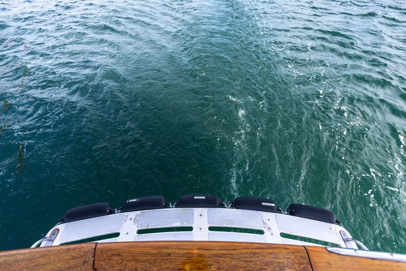 Slide: The Image of Kadey-Krogen 42 boat stern view on water, 1991 model. - 59