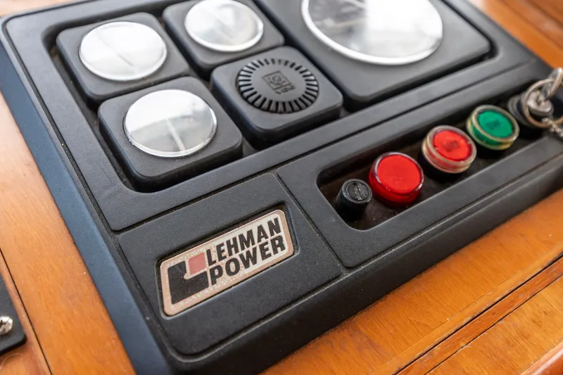 Slide: The Image of Control panel of a 1991 Kadey-Krogen 42 boat with Lehman Power label. - 39