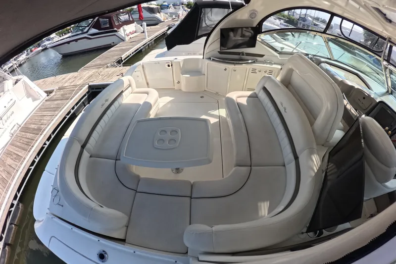 Slide: The Image of Luxurious 2007 Sea Ray 44 Sundancer yacht interior with spacious seating and elegant design. - 20