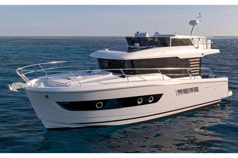 Slide: The Image of Manufacturer Provided Image: 2026 Beneteau Swift Trawler 37 Fly cruising on calm ocean waters. - 1