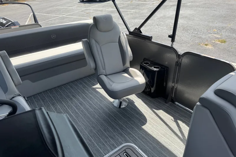 Slide: The Image of Interior of 2027 Premier 230 Sunsation RL - CL pontoon boat with gray seating. - 11