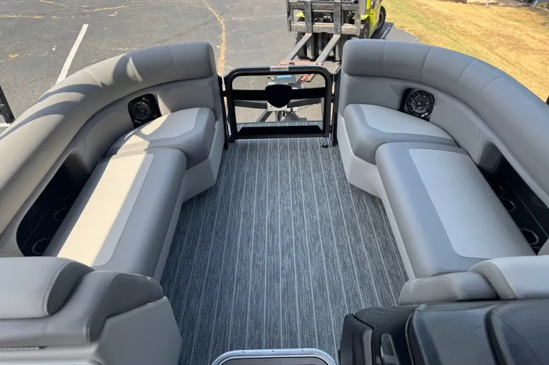 Slide: The Image of Luxurious interior of 2027 Premier 230 Sunsation RL - CL pontoon boat with plush seating. - 5