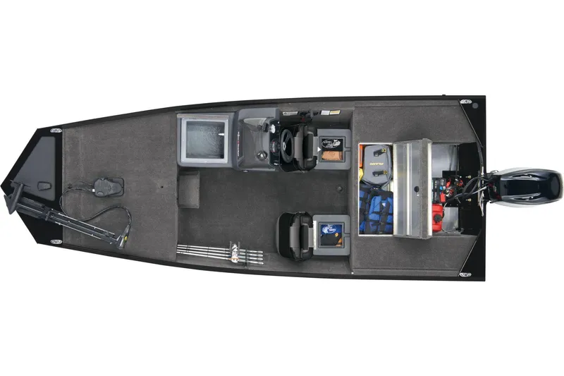 Slide: The Image of Luftaufnahme eines Tracker Bass Tracker Classic XL 2026 mit grauem Innenraum und Außenbordmotor. - 16