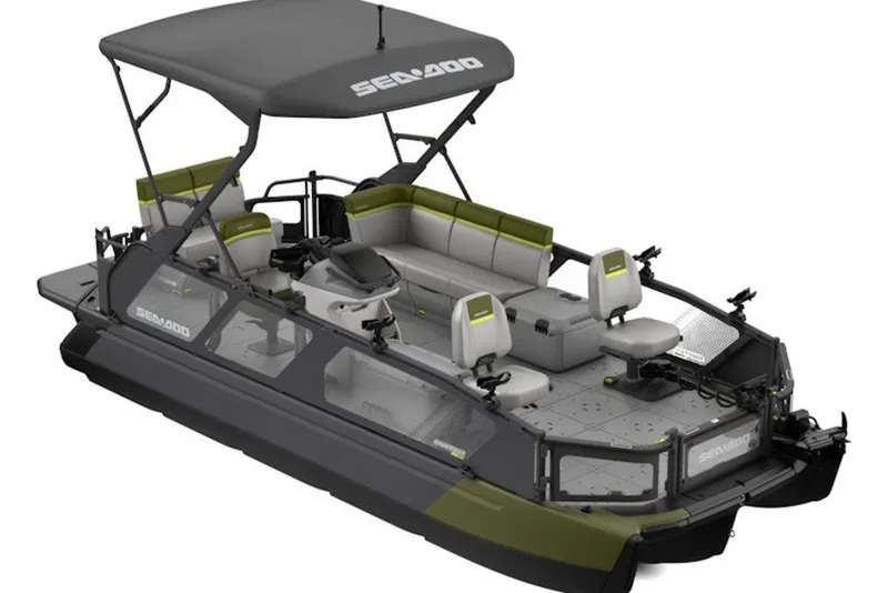 The Image of 2027 Sea-Doo Switch Fish 21 pontoon boat with canopy and seating for fishing. - 1