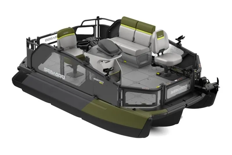 The Image of 2027 Sea-Doo Switch Fish Compact pontoon boat with modular seating and fishing features. - 3