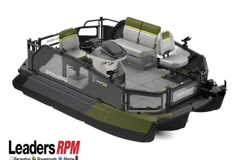 The Image of 2027 Sea-Doo Switch Fish Compact pontoon boat with modular seating and fishing features. - 0