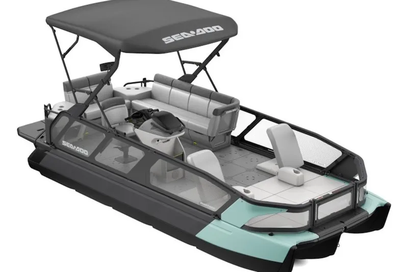 The Image of 2027 Sea-Doo Switch Sport 21 pontoon boat with spacious seating and modern design. - 3