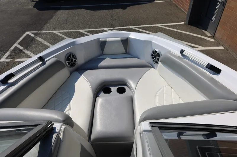 Slide: The Image of Interior of a 2020 Tigé R20 boat with gray and white seating. - 42