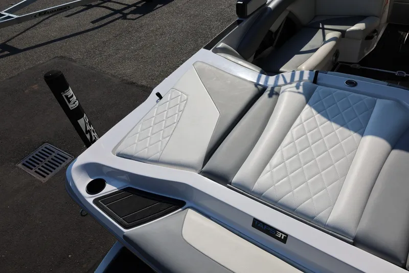 Slide: The Image of 2020 Tigé R20 boat interior with diamond-stitched upholstery and sleek design. - 16