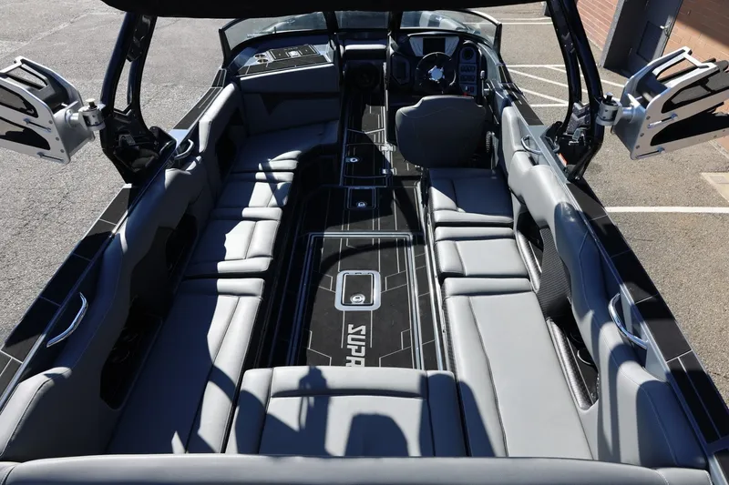 Slide: The Image of 2022 Supreme ZS252 boat interior with sleek gray seating and modern design. - 25