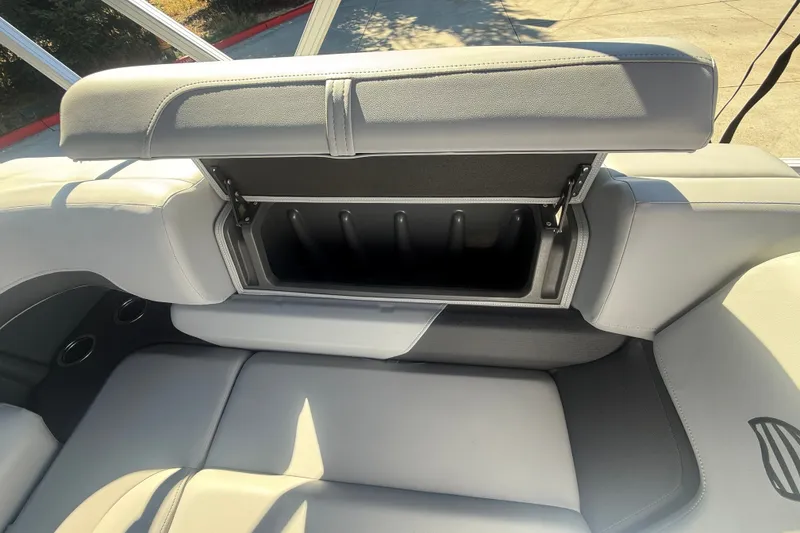 Slide: The Image of 2027 Sun Tracker SportFish 20 DLX boat seat with open storage compartment. - 39