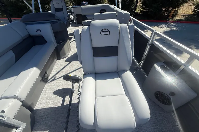 Slide: The Image of 2027 Sun Tracker SportFish 20 DLX boat interior with comfortable seating and modern design. - 20