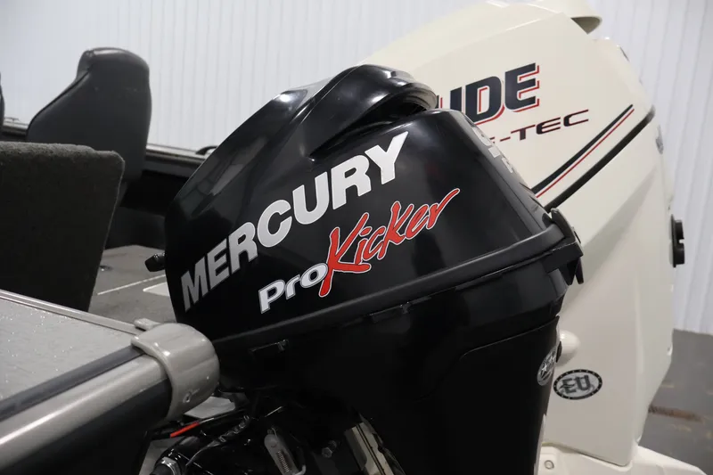 Slide: The Image of Mercury Pro Kicker motor on 2013 Lund 1750 Tyee boat, close-up view. - 47