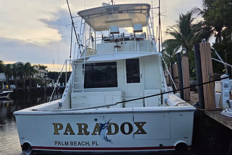 Slide: The Image of 1984 Bertram 54 Convertible yacht "Paradox" docked in Palm Beach, Florida. - 25