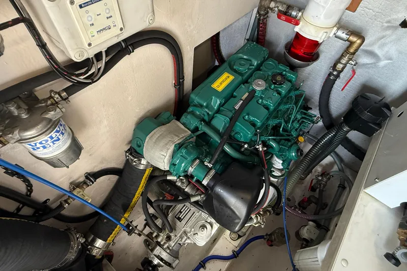 Slide: The Image of Engine room of 2021 Elling E6 yacht featuring Volvo Penta components and wiring. - 88