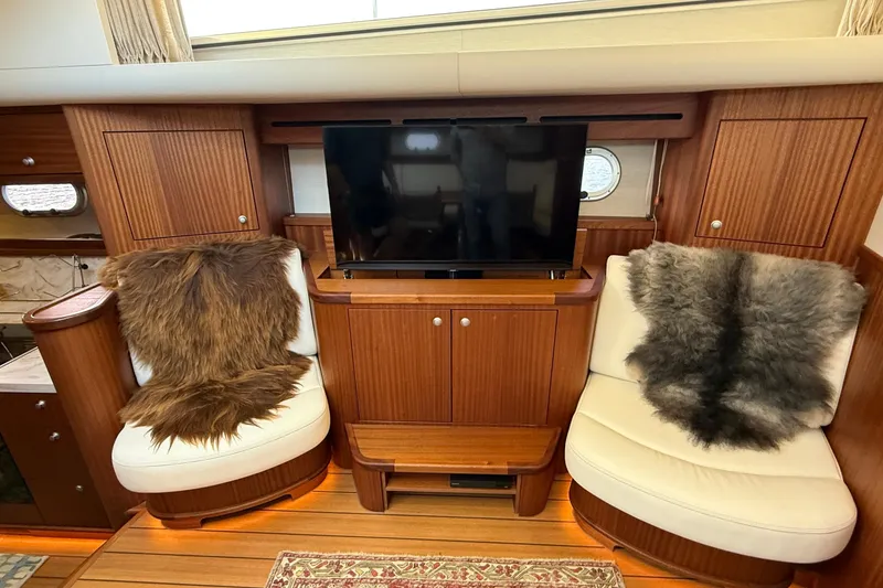 Slide: The Image of Luxurious 2021 Elling E6 yacht interior with cozy seating and TV. - 42