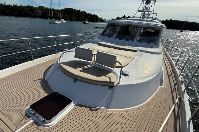 Slide: The Image of Luxurious 2021 Elling E6 yacht with spacious deck and scenic water view. - 105