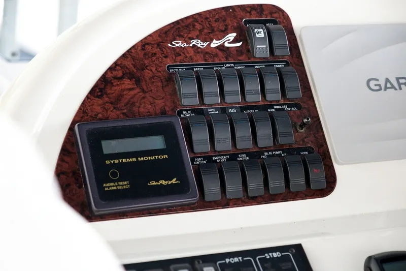 Slide: The Image of Control panel of a 2003 Sea Ray 450 Express Bridge yacht with system monitor. - 29