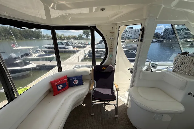 Slide: The Image of Interior of 2007 Sea Ray 40 Motor Yacht with marina view through windows. - 32