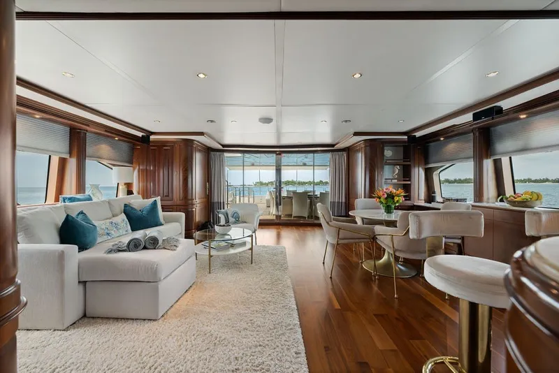 Slide: The Image of Luxurious interior of a 2007 Benetti 120 Classic yacht with elegant furnishings and panoramic views. - 75