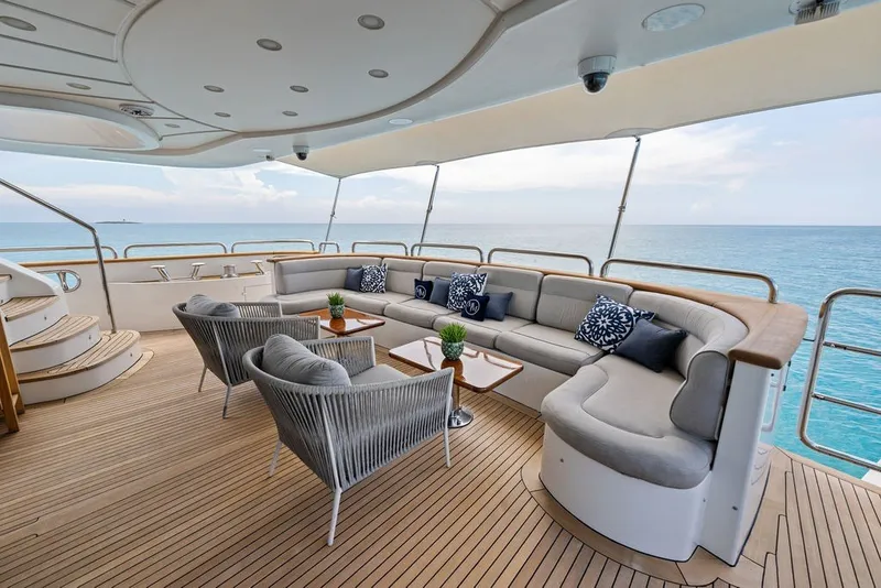 Slide: The Image of Luxurious deck of 2007 Benetti 120 Classic yacht with elegant seating and ocean view. - 25