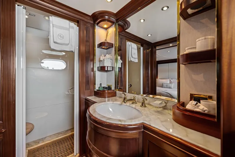 Slide: The Image of Luxurious bathroom on 2007 Benetti 120 Classic yacht with elegant wood and marble finishes. - 115