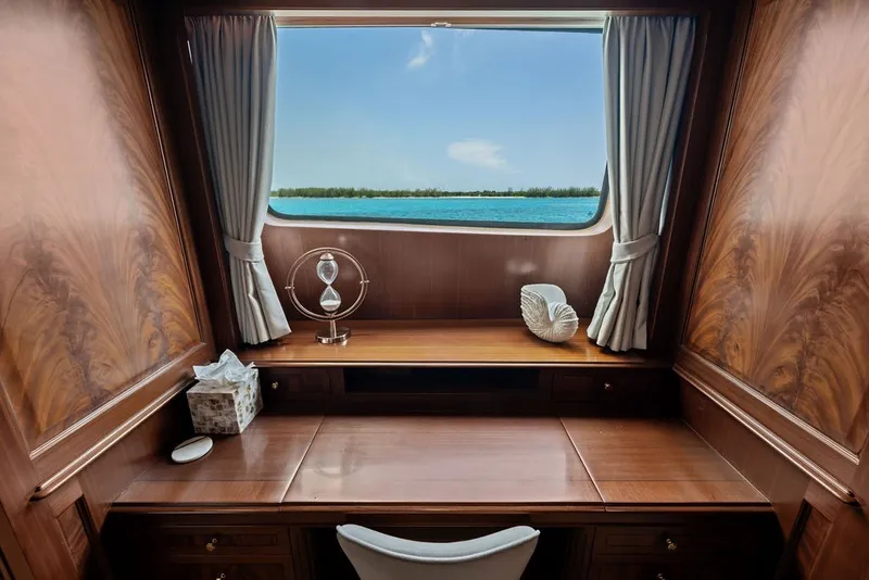Slide: The Image of Luxurious wooden desk with ocean view on 2007 Benetti 120 Classic yacht. - 100